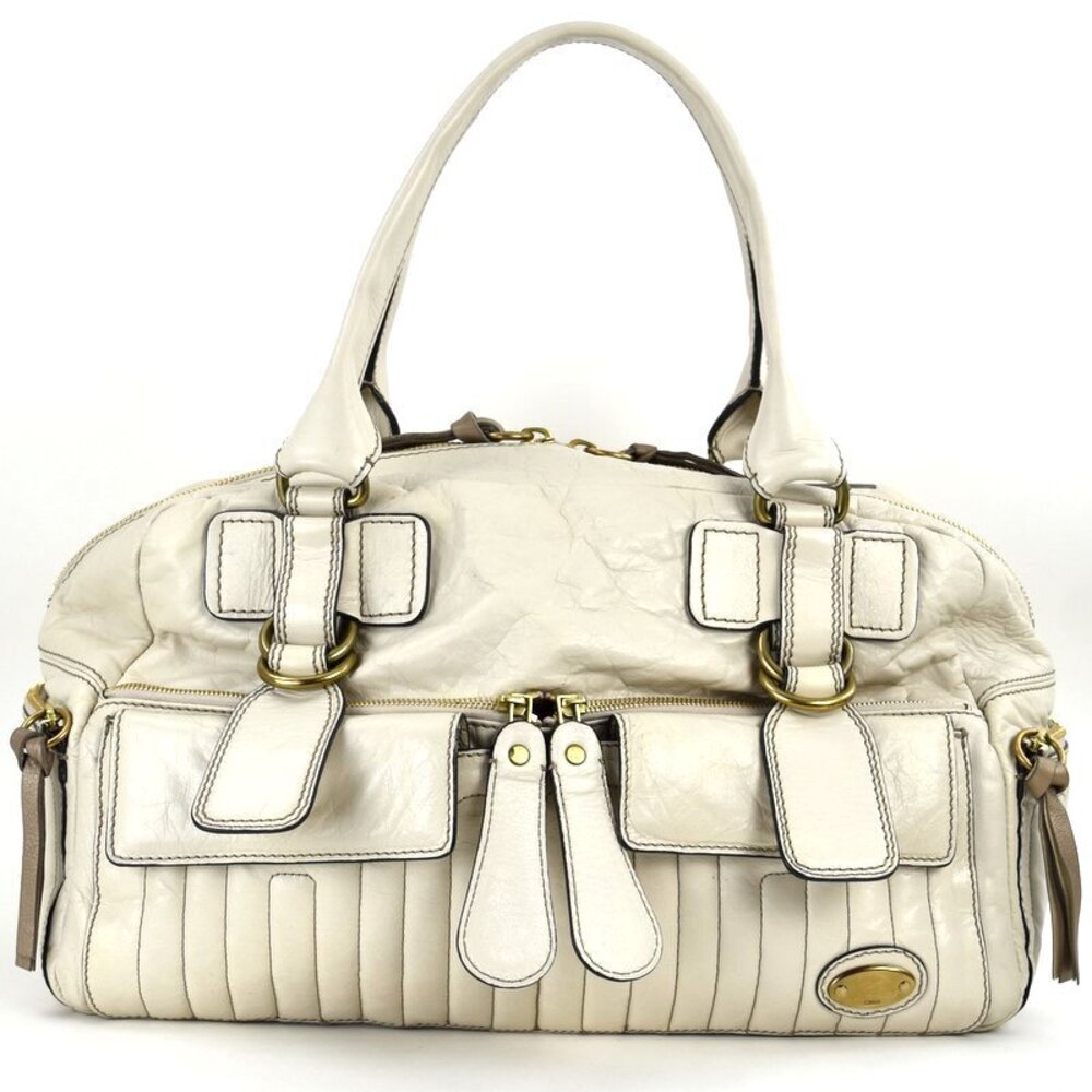 Chloe Shoulder Bag Tote Handbag Leather Off White Travel One